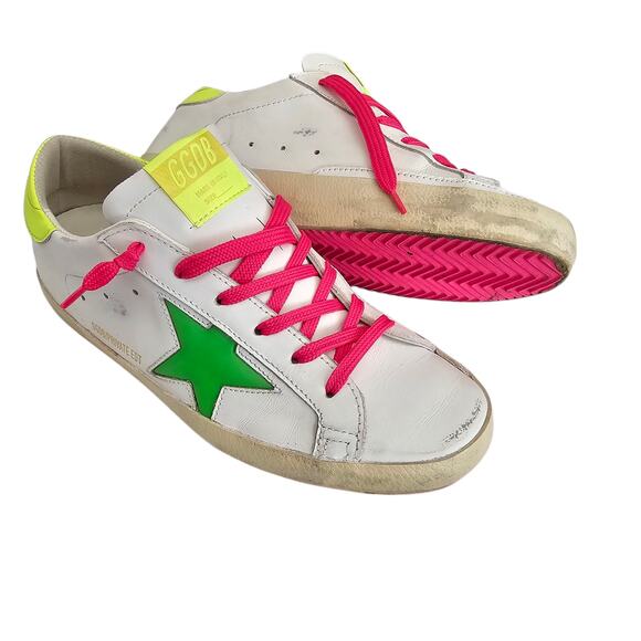 Golden Goose Superstar Size 38 US 8 Nordstrom Private Edition Neon Pink Green - Picture 1 of 9